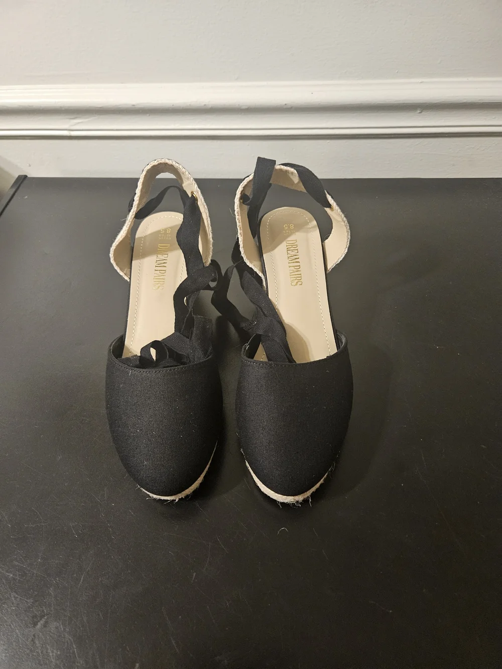 Dream Pairs Black Espadrille Tie-Back Wedges